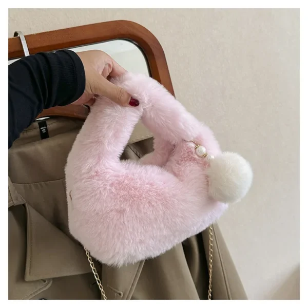 Ladies Plush Fuzzy Shoulder Bag - Image 2