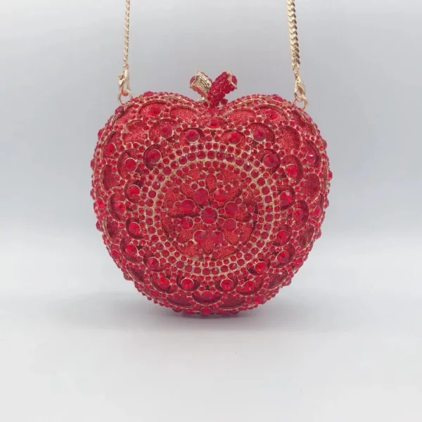 Ladies Luxury Rhinestone Red Apple Shape Clutch Handbag - Image 2