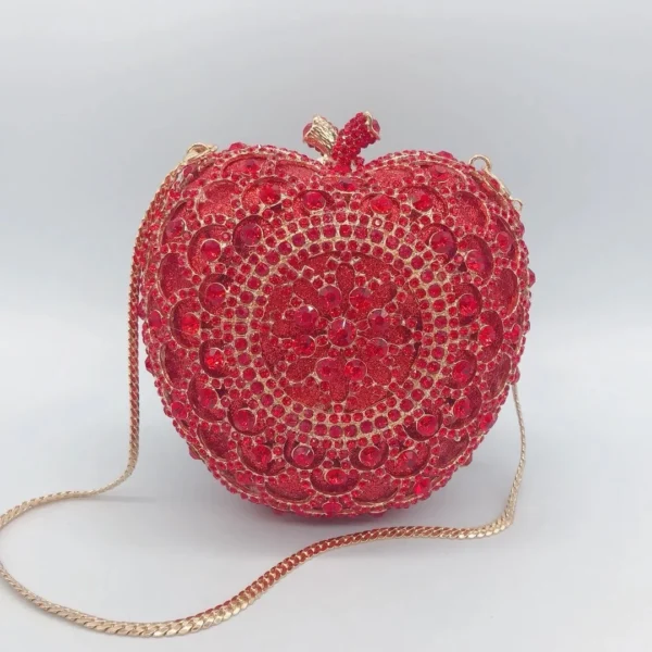 Ladies Luxury Rhinestone Red Apple Shape Clutch Handbag