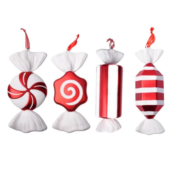 Red and White Large Christmas Candy Ornaments