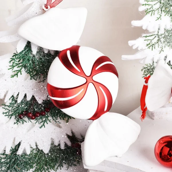 Red and White Large Christmas Candy Ornaments - Image 4