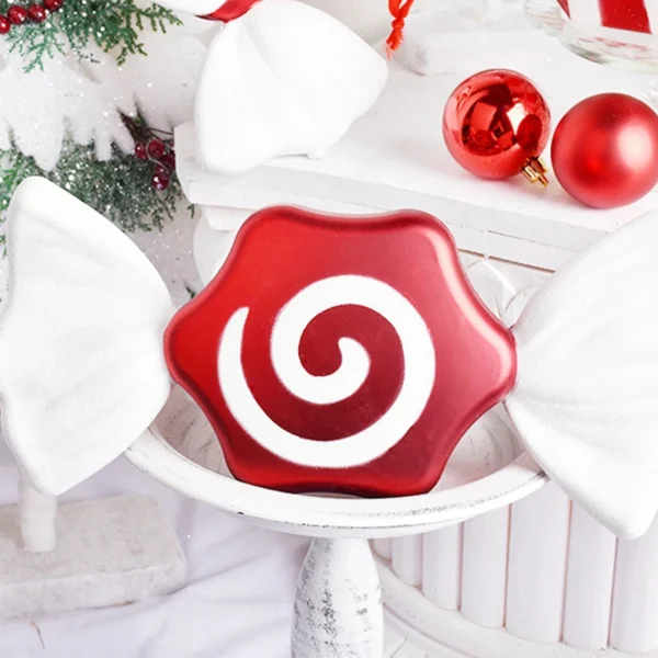 Red and White Large Christmas Candy Ornaments - Image 5