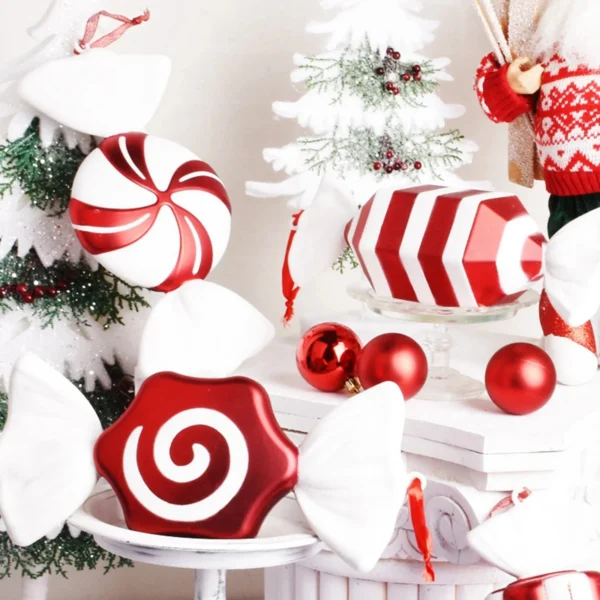 Red and White Large Christmas Candy Ornaments - Image 2