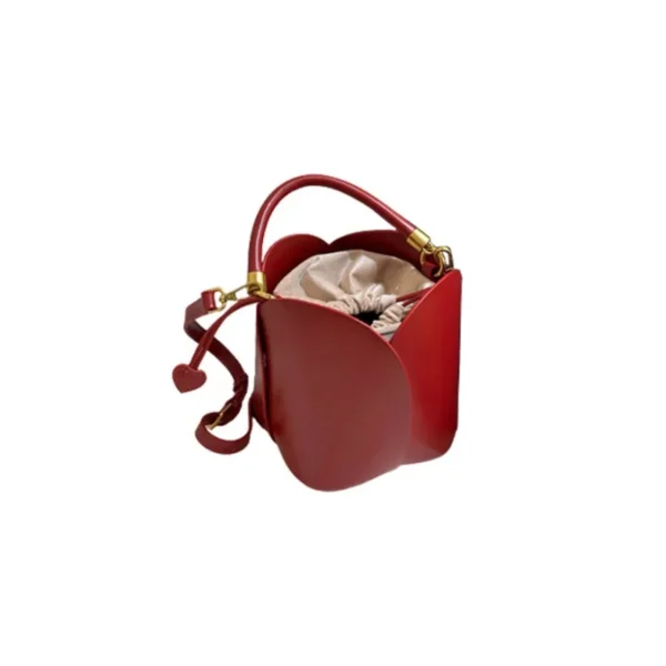 Ladies Luxury Red Petal Bucket Handbag - Image 3