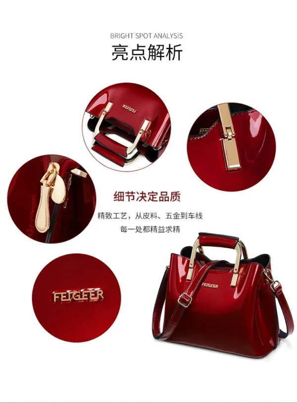 Ladies Bright Patent Leather Luxury Handbag - Image 3